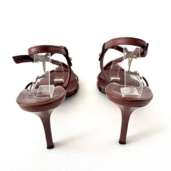GUCCI | GG Logo Brown Leather Strappy Heels Sandals Size 7.5 - Picture 13 of 16